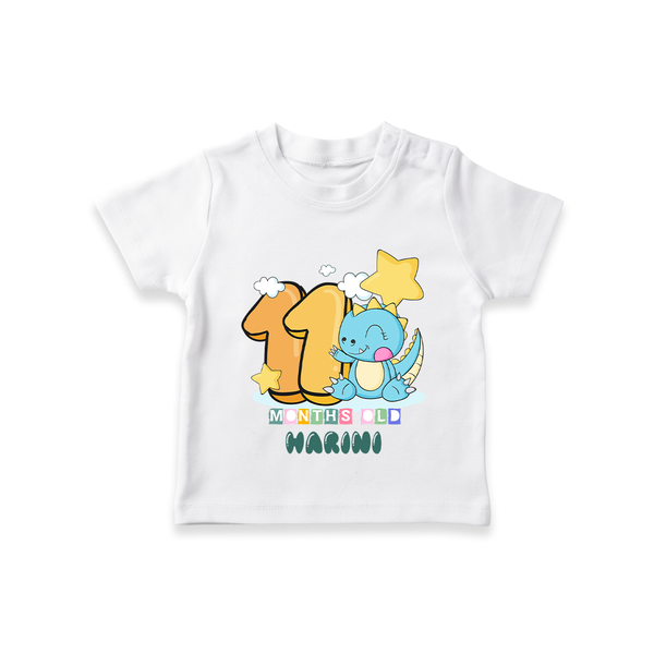 Custom Baby T-Shirt for 11 Month Milestone | Soft Cotton T-Shirt | Personalized Name Print - WHITE - 0-5 Months Old (Chest 17")