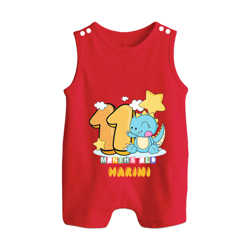 Custom Baby Romper Suit/ Sleeveless Romper for 11 Month Milestone | Soft Cotton Romper Suit/ Sleeveless Romper | Personalized Name Print - RED - 0 - 5 Months Old (Chest 18")