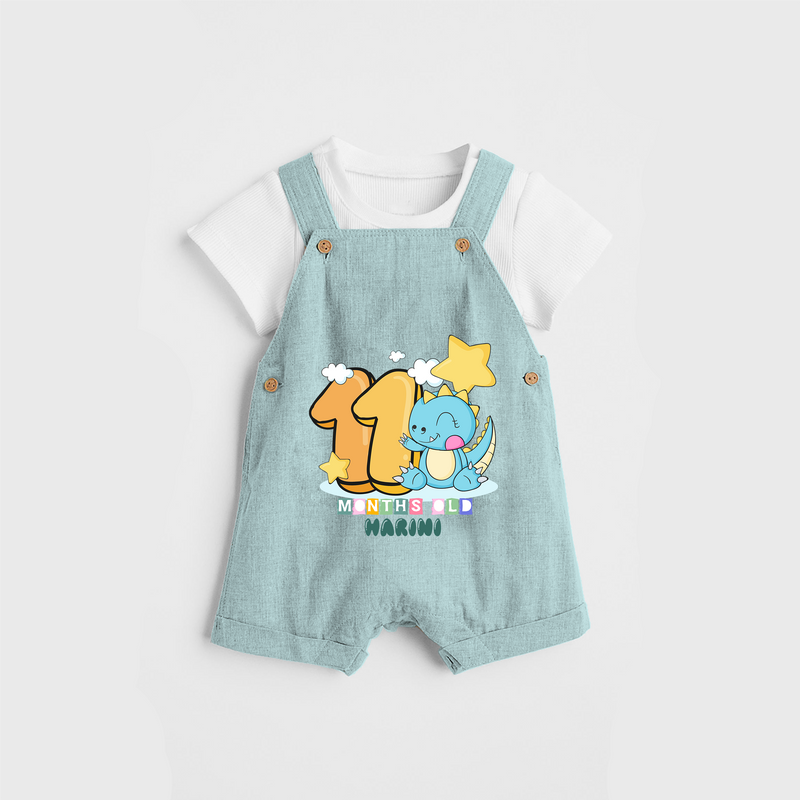 Celebrate The Eleventh Month Birthday Customised Dungaree set - ARCTIC BLUE - 0 - 5 Months Old (Chest 17")