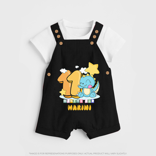 Custom Baby Dungaree Set for 11 Month Milestone | Soft Cotton Dungaree Set | Personalized Name Print - BLACK - 0 - 5 Months Old (Chest 18")