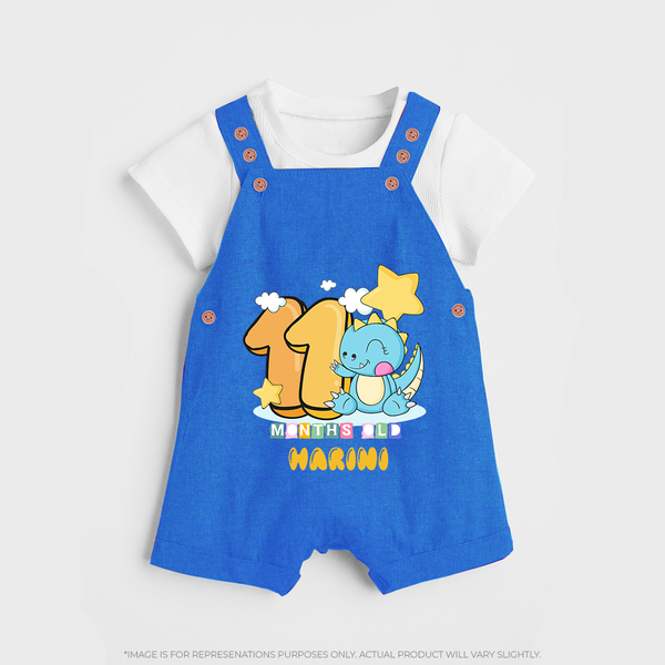 Custom Baby Dungaree Set for 11 Month Milestone | Soft Cotton Dungaree Set | Personalized Name Print - COBALT BLUE - 0 - 5 Months Old (Chest 18")