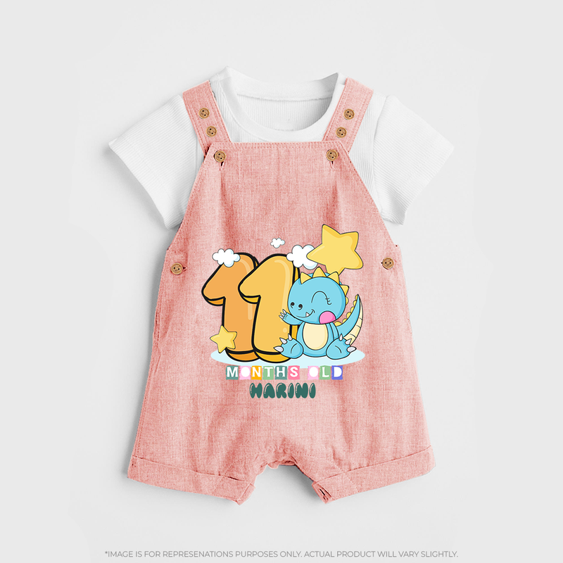 Make Your BabyÕs 11th Month Extra Special With Our Customized Baby Dungaree Set - PEACH - 0 - 5 Months Old (Chest 18")