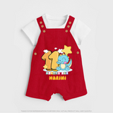 Custom Baby Dungaree Set for 11 Month Milestone | Soft Cotton Dungaree Set | Personalized Name Print - RED - 0 - 5 Months Old (Chest 18")