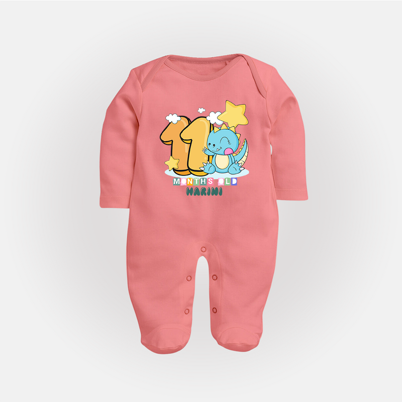 Make Your BabyÕs 11th Month Extra Special With Our Customized Baby Sleep Suit - PEACH - New Born (Chest 7.5")