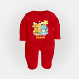 Custom Baby Full Sleeve Bodysuit/ Sleep Suit/ Jumpsuit for 11 Month Milestone | Soft Cotton Full Sleeve Bodysuit/ Sleep Suit/ Jumpsuit | Personalized Name Print - RED - New Born (Chest 7.5")