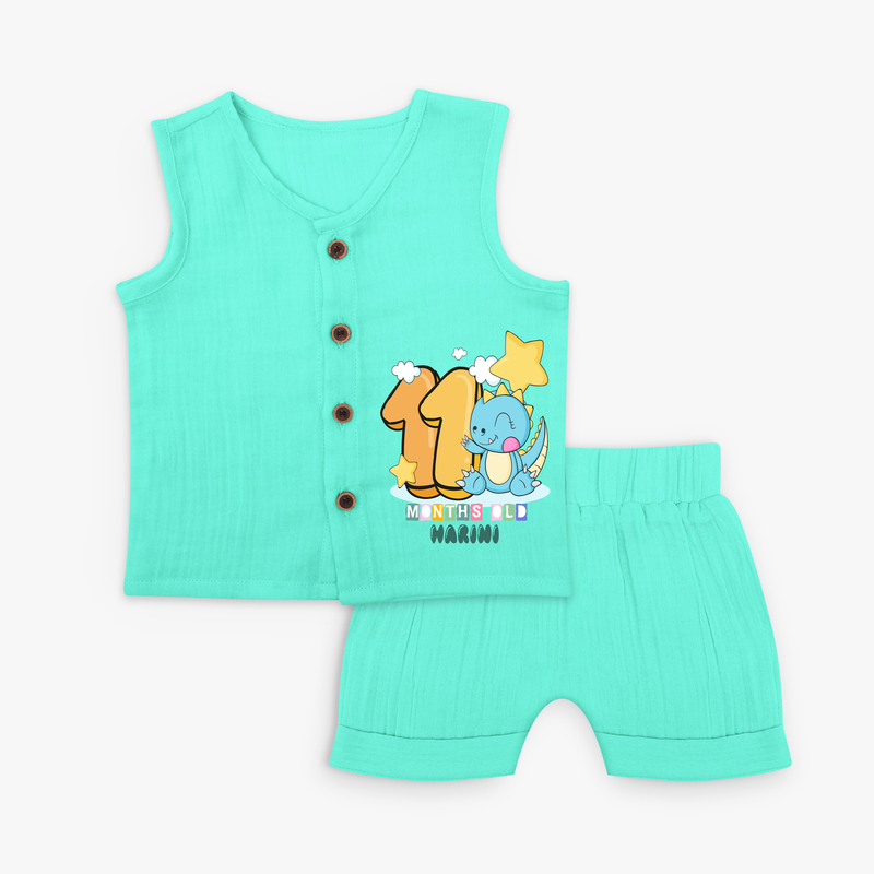 Celebrate The Eleventh Month Birthday Customised Jabla set - AQUA GREEN - 0 - 3 Months Old (Chest 9.8")