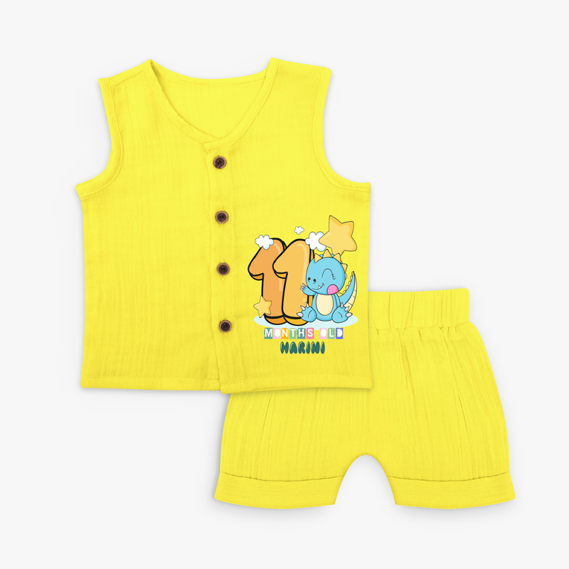 Celebrate The Eleventh Month Birthday Customised Jabla set - YELLOW - 0 - 3 Months Old (Chest 9.8")