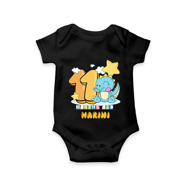 Custom Baby Romper/Onesie for 11 Month Milestone | Soft Cotton Bodysuit | Personalized Name Print - BLACK - New Born (Chest 14")