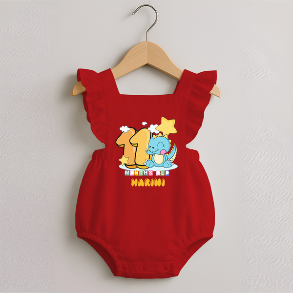 Custom Baby Romper Frock for 11 Month Milestone | Soft Cotton Romper Frock | Personalized Name Print - RED - 0 - 3 Months Old (Chest 19")