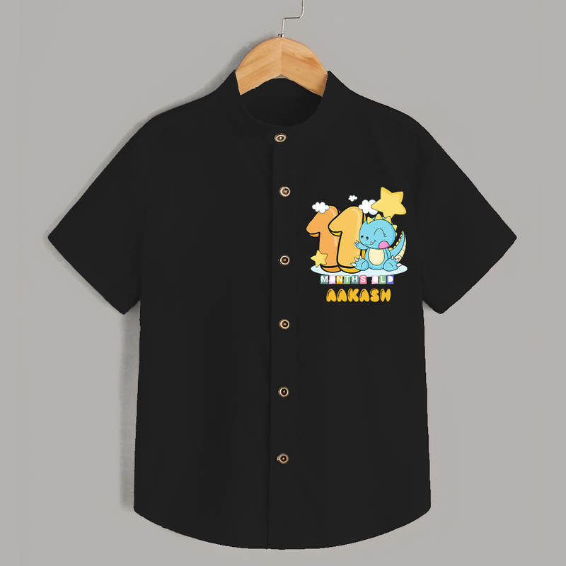 Custom Baby Shirt for 11 Month Milestone | Soft Cotton Shirt | Personalized Name Print - BLACK - 0 - 6 Months Old (Chest 23")