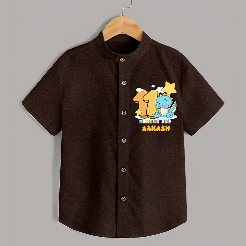 Custom Baby Shirt for 11 Month Milestone | Soft Cotton Shirt | Personalized Name Print - CHOCOLATE BROWN - 0 - 6 Months Old (Chest 23")