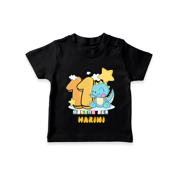 Custom Baby T-Shirt for 11 Month Milestone | Soft Cotton T-Shirt | Personalized Name Print - BLACK - 0-5 Months Old (Chest 17")