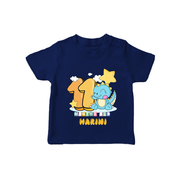 Custom Baby T-Shirt for 11 Month Milestone | Soft Cotton T-Shirt | Personalized Name Print - NAVY BLUE - 0-5 Months Old (Chest 17")