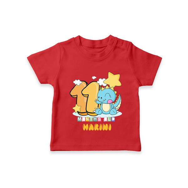 Custom Baby T-Shirt for 11 Month Milestone | Soft Cotton T-Shirt | Personalized Name Print - RED - 0-5 Months Old (Chest 17")
