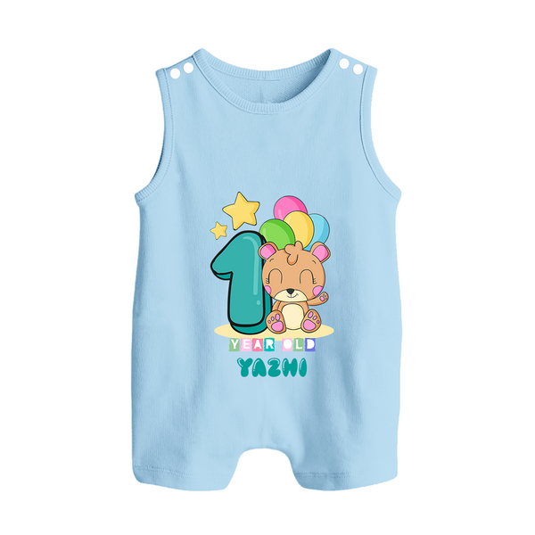 Custom Baby Romper Suit/ Sleeveless Romper for 1 Year Milestone | Soft Cotton Romper Suit/ Sleeveless Romper | Personalized Name Print - BABY BLUE - 0 - 5 Months Old (Chest 18")