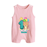 Custom Baby Romper Suit/ Sleeveless Romper for 1 Year Milestone | Soft Cotton Romper Suit/ Sleeveless Romper | Personalized Name Print - BABY PINK - 0 - 5 Months Old (Chest 18")
