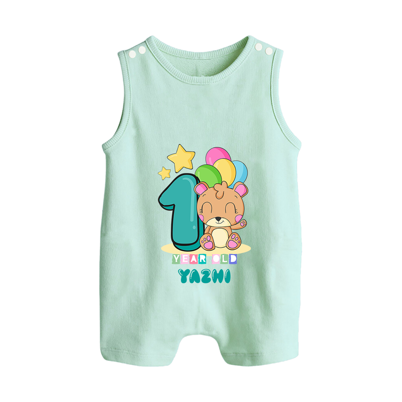 Custom Baby Romper Suit/ Sleeveless Romper for 1 Year Milestone | Soft Cotton Romper Suit/ Sleeveless Romper | Personalized Name Print - MINT GREEN - 0 - 5 Months Old (Chest 18")