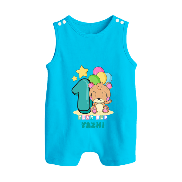 Custom Baby Romper Suit/ Sleeveless Romper for 1 Year Milestone | Soft Cotton Romper Suit/ Sleeveless Romper | Personalized Name Print - SKY BLUE - 0 - 5 Months Old (Chest 18")