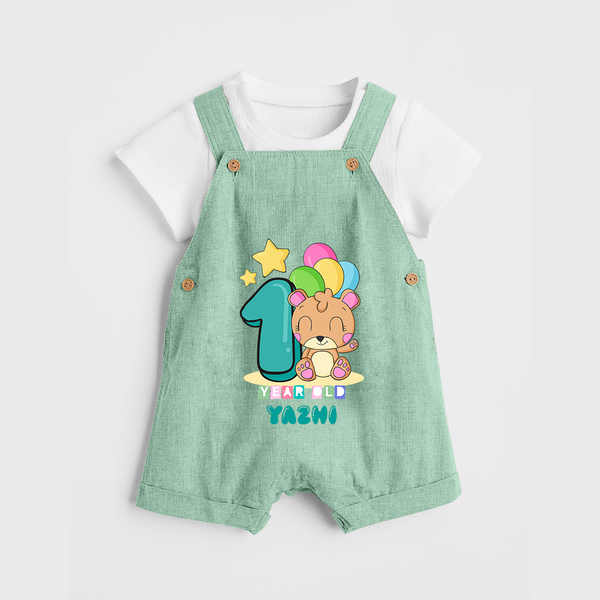 Custom Baby Dungaree Set for 1 Year Milestone | Soft Cotton Dungaree Set | Personalized Name Print - MINT GREEN - 0 - 5 Months Old (Chest 18")