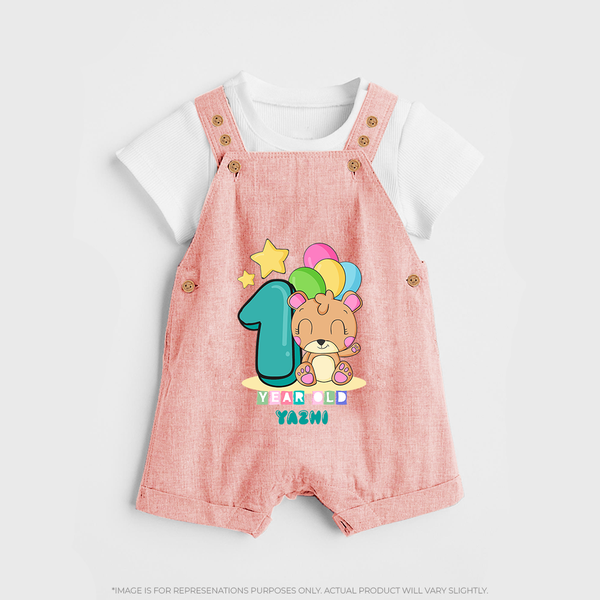 Make Your BabyÕs 1st Year Birthday Extra Special With Our Customized Baby Dungaree Set - PEACH - 0 - 5 Months Old (Chest 18")