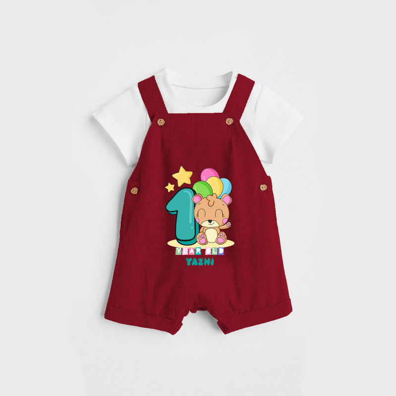 Celebrate The Twelfth Month Birthday Customised Dungaree set - RED - 0 - 5 Months Old (Chest 17")