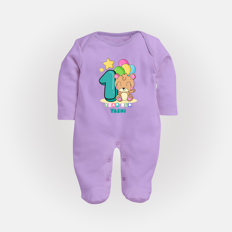 Make Your BabyÕs 1st Year Birthday Extra Special With Our Customized Baby Sleep Suit - LILAC - New Born (Chest 7.5")