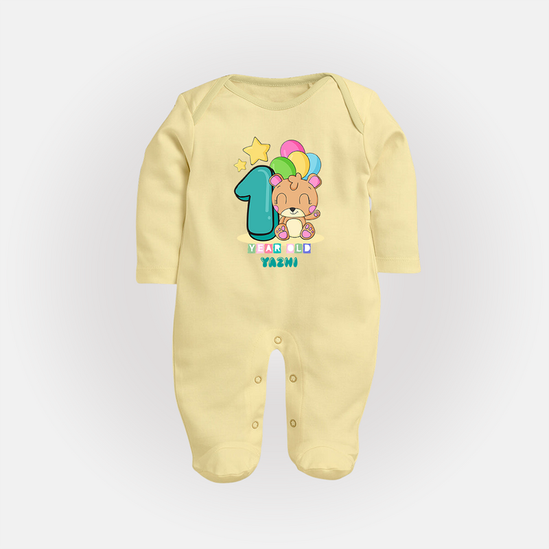 Make Your BabyÕs 1st Year Birthday Extra Special With Our Customized Baby Sleep Suit - PASTEL YELLOW - New Born (Chest 7.5")