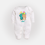 Make Your BabyÕs 1st Year Birthday Extra Special With Our Customized Baby Sleep Suit - WHITE - New Born (Chest 7.5")