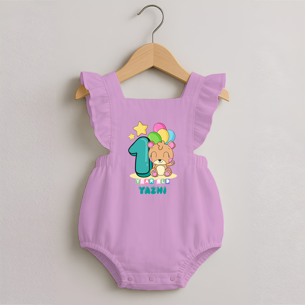 Custom Baby Romper Frock for 1 Year Milestone | Soft Cotton Romper Frock | Personalized Name Print - BABY PINK - 0 - 3 Months Old (Chest 19")