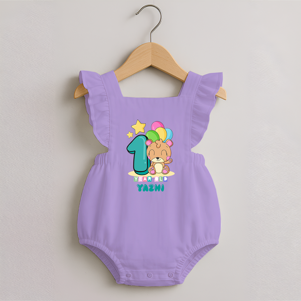 Custom Baby Romper Frock for 1 Year Milestone | Soft Cotton Romper Frock | Personalized Name Print - LILAC - 0 - 3 Months Old (Chest 19")