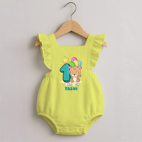 Custom Baby Romper Frock for 1 Year Milestone | Soft Cotton Romper Frock | Personalized Name Print - PASTEL YELLOW - 0 - 3 Months Old (Chest 19")