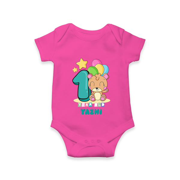Custom Baby Romper/Onesie for 1 Year Milestone | Soft Cotton Bodysuit | Personalized Name Print - HOT PINK - New Born (Chest 14")