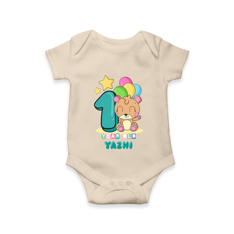 Custom Baby Romper/Onesie for 1 Year Milestone | Soft Cotton Bodysuit | Personalized Name Print - IVORY - New Born (Chest 14")