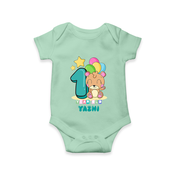 Custom Baby Romper/Onesie for 1 Year Milestone | Soft Cotton Bodysuit | Personalized Name Print - MINT GREEN - New Born (Chest 14")