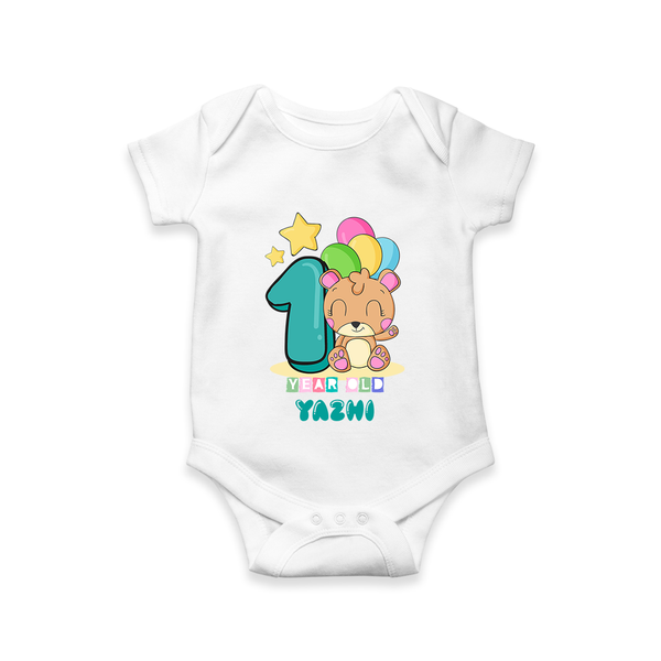 Custom Baby Romper/Onesie for 1 Year Milestone | Soft Cotton Bodysuit | Personalized Name Print - WHITE - New Born (Chest 14")