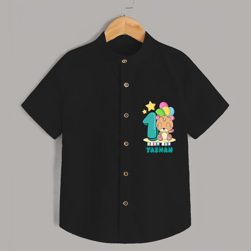 Celebrate The First Year Birthday Customised Shirt - BLACK - 0 - 6 Months Old (Chest 21")