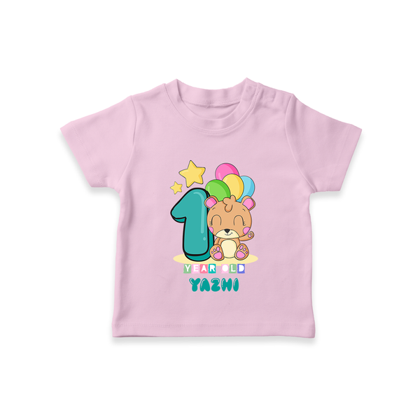 Custom Baby T-Shirt for 1 Year Milestone | Soft Cotton T-Shirt | Personalized Name Print - BABY PINK - 0-5 Months Old (Chest 17")