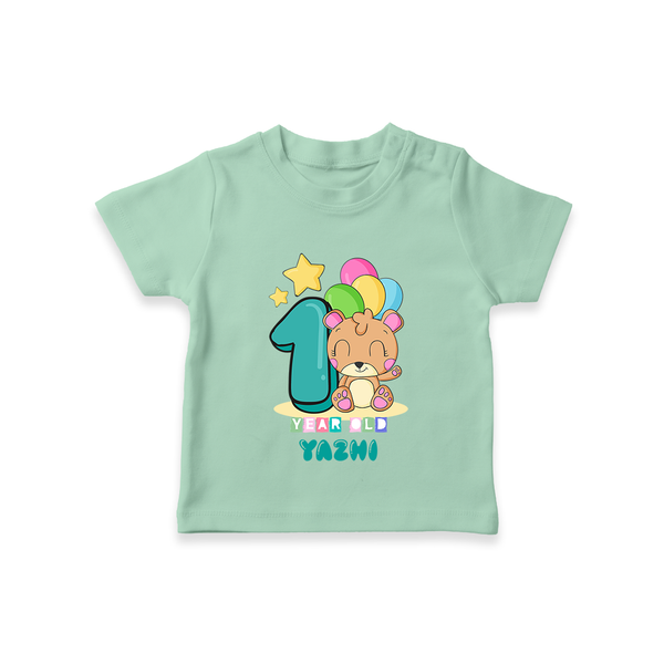 Custom Baby T-Shirt for 1 Year Milestone | Soft Cotton T-Shirt | Personalized Name Print - MINT GREEN - 0-5 Months Old (Chest 17")