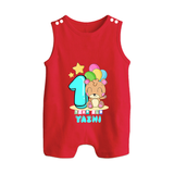Custom Baby Romper Suit/ Sleeveless Romper for 1 Year Milestone | Soft Cotton Romper Suit/ Sleeveless Romper | Personalized Name Print - RED - 0 - 5 Months Old (Chest 18")