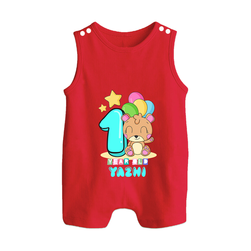 Custom Baby Romper Suit/ Sleeveless Romper for 1 Year Milestone | Soft Cotton Romper Suit/ Sleeveless Romper | Personalized Name Print - RED - 0 - 5 Months Old (Chest 18")