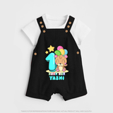 Custom Baby Dungaree Set for 1 Year Milestone | Soft Cotton Dungaree Set | Personalized Name Print - BLACK - 0 - 5 Months Old (Chest 18")