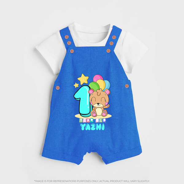 Custom Baby Dungaree Set for 1 Year Milestone | Soft Cotton Dungaree Set | Personalized Name Print - COBALT BLUE - 0 - 5 Months Old (Chest 18")