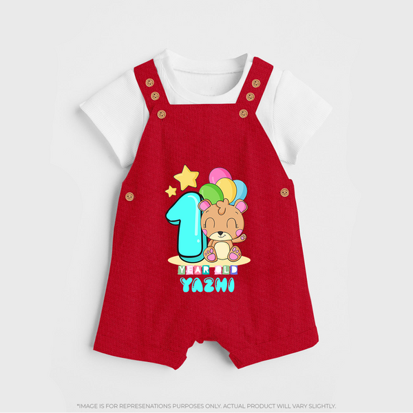 Custom Baby Dungaree Set for 1 Year Milestone | Soft Cotton Dungaree Set | Personalized Name Print - RED - 0 - 5 Months Old (Chest 18")