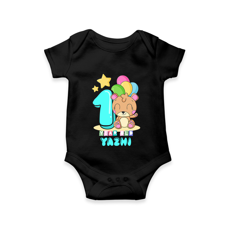 Custom Baby Romper/Onesie for 1 Year Milestone | Soft Cotton Bodysuit | Personalized Name Print - BLACK - New Born (Chest 14")