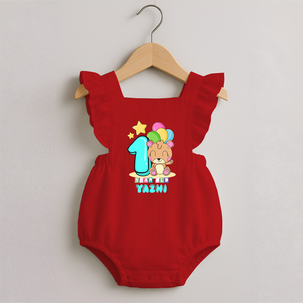 Custom Baby Romper Frock for 1 Year Milestone | Soft Cotton Romper Frock | Personalized Name Print - RED - 0 - 3 Months Old (Chest 19")