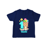 Custom Baby T-Shirt for 1 Year Milestone | Soft Cotton T-Shirt | Personalized Name Print - NAVY BLUE - 0-5 Months Old (Chest 17")