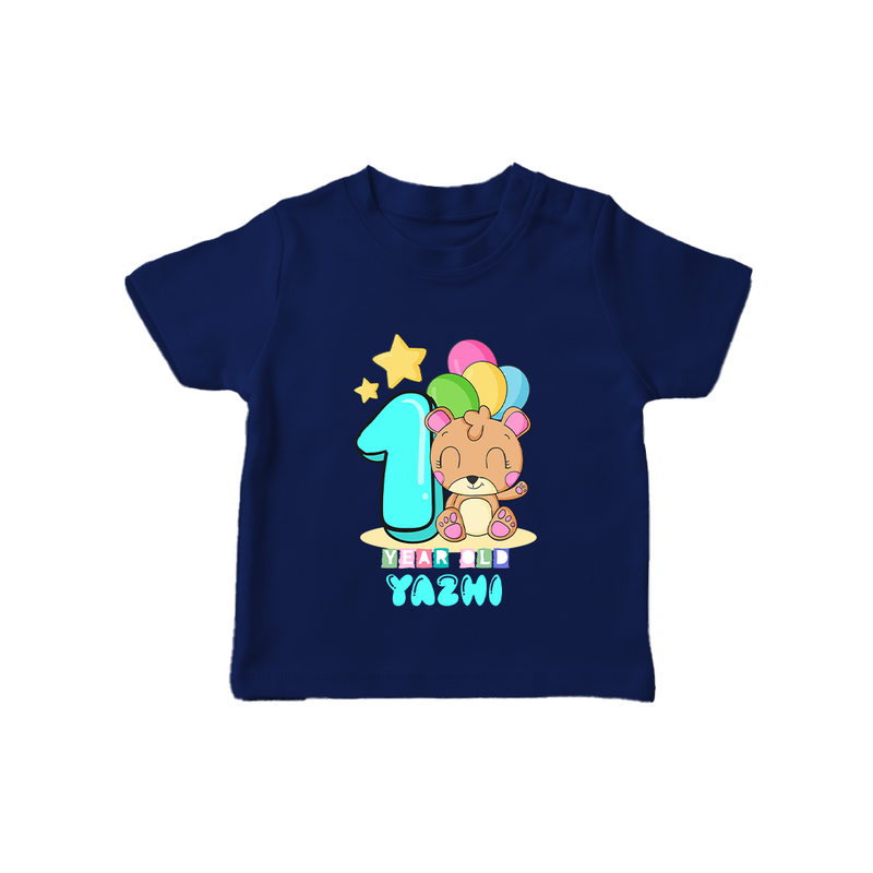 Custom Baby T-Shirt for 1 Year Milestone | Soft Cotton T-Shirt | Personalized Name Print - NAVY BLUE - 0-5 Months Old (Chest 17")
