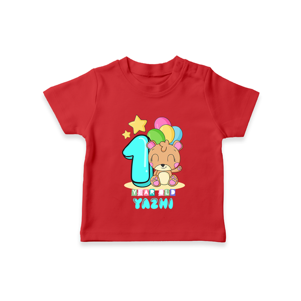 Custom Baby T-Shirt for 1 Year Milestone | Soft Cotton T-Shirt | Personalized Name Print - RED - 0-5 Months Old (Chest 17")