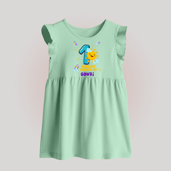 1st Month Baby Outfit | Personalized Baby Frock for Newborn | Milestone Gift Idea - MINT GREEN - 0 - 3 Months Old (Chest 17")