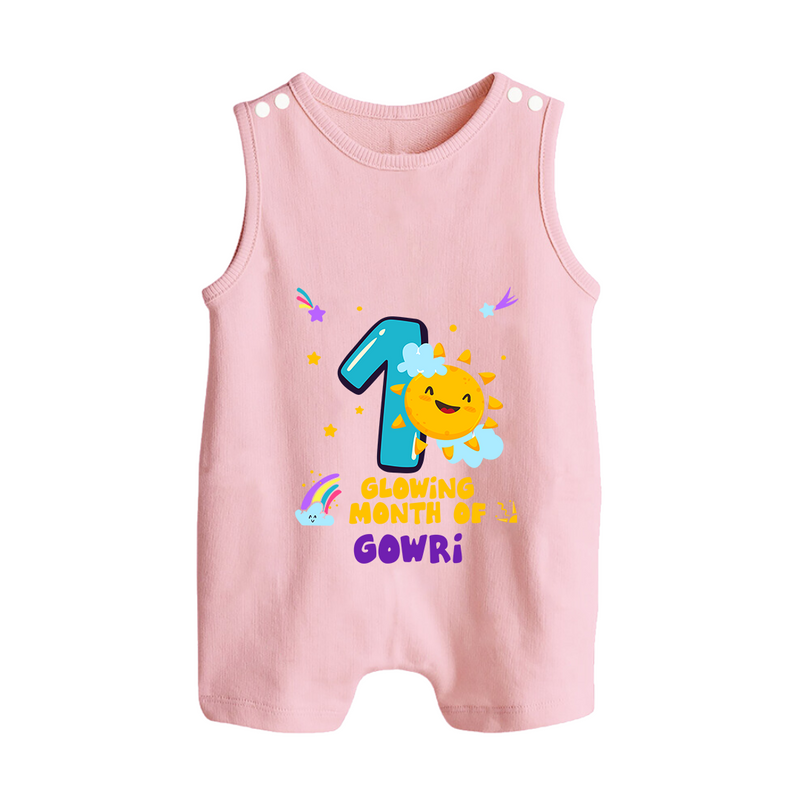1st Month Baby Outfit | Personalized Romper Suit/ Sleeveless Romper for Newborn | Milestone Gift Idea - BABY PINK - 0 - 5 Months Old (Chest 18")